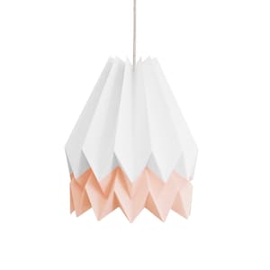 Paralume origami, lampada per cameretta / bianco polare con striscia rosa pastello