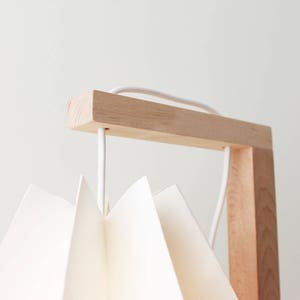 Paper Lamp shade Table Lamp Polar White with Light Grey Stripe with Wooden Structure image 2