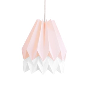 Lampada a sospensione, lampada origami, paralume in carta / rosa pastello con striscia bianca polare