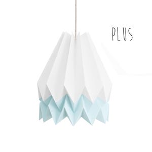 Lampada a sospensione in carta, lampada origami per soggiorno o camera da letto / PLUS Bianco polare con striscia blu menta / Lampada di design