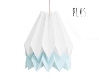 Hanging Paper Light, Origami Light for living room or bedroom | PLUS Polar White with Mint Blue Stripe | Design Lamp