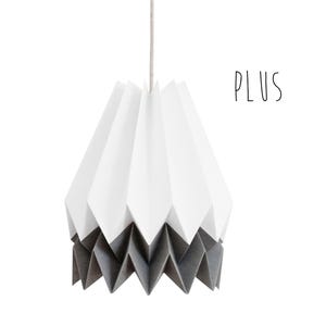 Hanging Paper Light, Origami Light for living room or bedroom | PLUS Polar White with Alpine Grey Stripe | Design Lamp