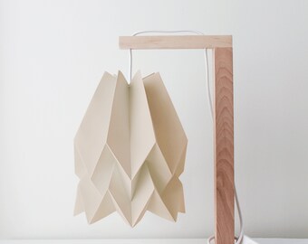 Table Lamp, Origami Lamp Bedroom or Living | Table Lamp Plain Light Taupe with Wooden Structure
