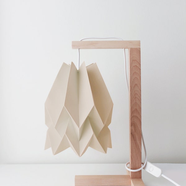 Lampe de table, Origami Lamp Chambre ou salon | Lampe de Table Plaine Taupe Clair avec Structure en Bois