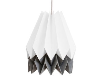 Abat-jour en origami, lampe suspendue en papier | Blanc polaire avec bande gris alpin
