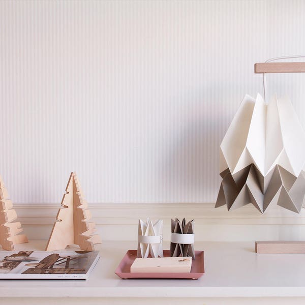 Lampe de table, Lampe origami | Lampe de Table Blanc Polaire et Taupe Clair avec Structure en Bois