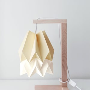 Table Lamp, Origami lampshade | Table Lamp Pale Yellow with Polar White Stripe with Wooden Structure