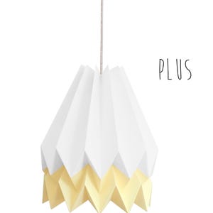 Hanging Paper Light, Origami Light for living room or bedroom | PLUS Polar White with Pale Yellow Stripe | Design Lamp