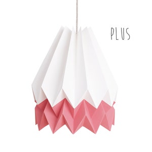 NEW! Origami Lampshade, Hanging paper light | PLUS Polar White with Dry Berry Stripe