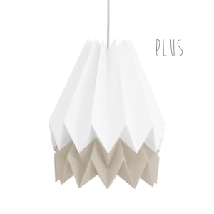 Hanging Paper Light, Origami Light for living room or bedroom | PLUS Polar White with Light Taupe Stripe | Design Lamp