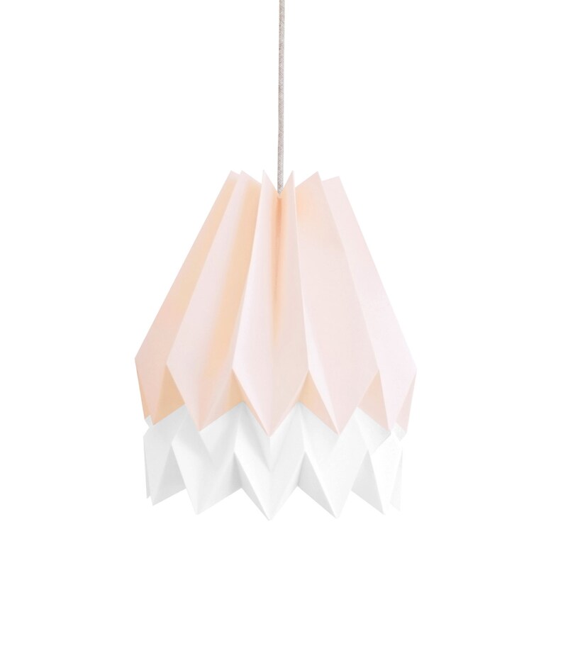 suspension, lampe origami, abat-jour en papier Rose pastel avec rayure blanc polaire image 1