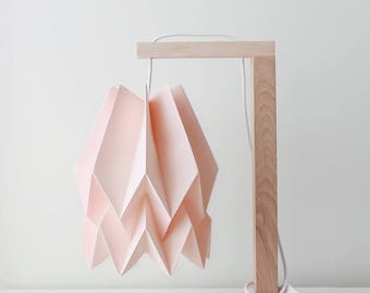 Abat-jour en papier | Lampe de table Uni rose pastel avec structure en bois