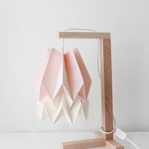 Paper Lamp Shade | Table Lamp Pastel Pink with Polar White Stripe with Wooden Structure