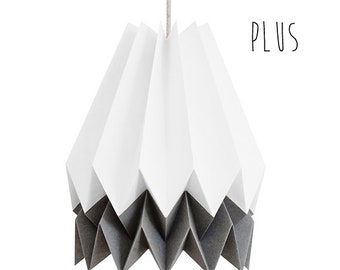 Hängende Papierleuchte, Origami Leuchte für Wohn- oder Schlafzimmer | PLUS Polarweiß mit alpengrauem Streifen | Design Lampe