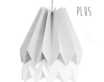 Lampe origami, lampe suspendue en papier | PLUS gris clair avec rayures blanc polaire