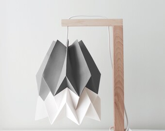 Table Light, Origami lamp | Table Lamp Alpine Grey with Polar White Stripe with Wooden Structure