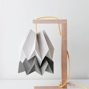 Origami Lamp Shade | Table Lamp Light Grey with Alpine Grey Stripe with Wooden Structure