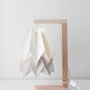 Paper Lamp shade Table Lamp Polar White with Light Grey Stripe with Wooden Structure image 1