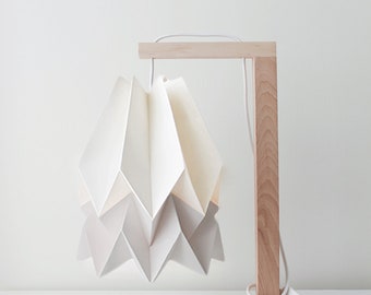 Paper Lamp shade | Table Lamp Polar White with Light Grey Stripe with Wooden Structure