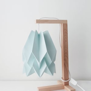 Origami Lamp, Paper Lampshade for Bedroom or Living | Table Lamp Plain Mint Blue with Wooden Structure
