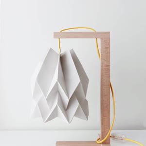 Origami lampshade Table Lamp Plain Light Grey with Wooden Structure image 2