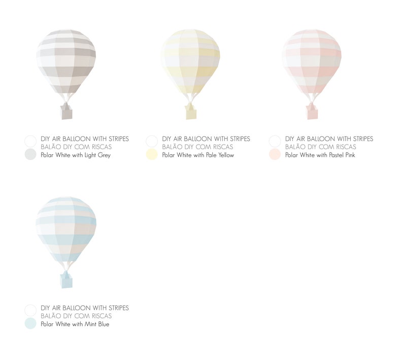 DIY Air Balloon Kit with Stripes, Papercraft Low poly, Paper Lamp image 4