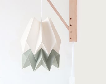 NEW! Wall Lampshade | Paper Lamp Polar White with Smokey Sage Stripe with Wooden Structure