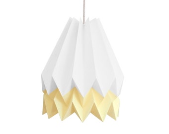 Origami Lamp | Pendant Light for bedroom or nusery | Polar White with Pale Yellow Stripe