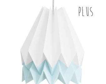 Hanging Paper Light, Origami Light for living room or bedroom | PLUS Polar White with Mint Blue Stripe | Design Lamp