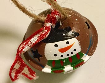 Three (3) snowman painted jingle bell tree ornament for your holiday decoration