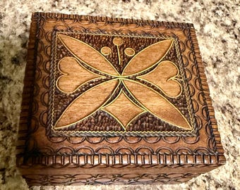 Carved wooden box collectible trinket
