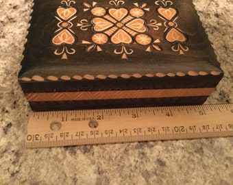 Wooden box carved collectible heart and flower