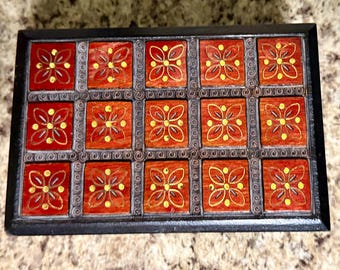 Jewelry collectible box for storage with copper flower inlay