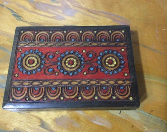 Hand made carved, wooden box with flower design