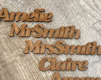 Laser cut placenames personalised place names for wedding table cut out MDF