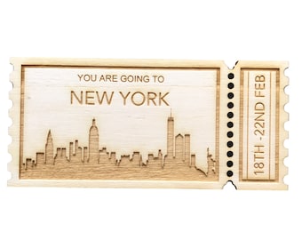 Event ticket gift memento keepsake wooden ticket New York United States trip