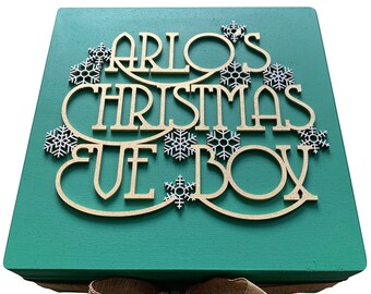 Large painted Christmas Eve Box personalised engraved laser cut metallic detail snowflakes