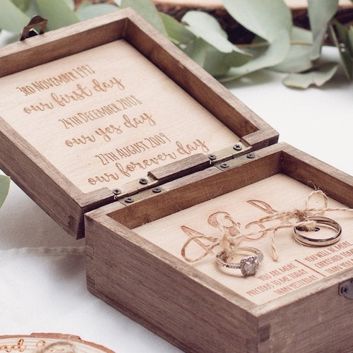 Personalised Engraved Names Wedding Ring Wooden Boxwedding Etsy