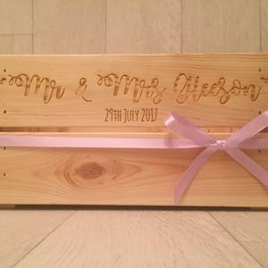 Personalised engraved wedding crate made from solid pine wood gift keepsake image 4