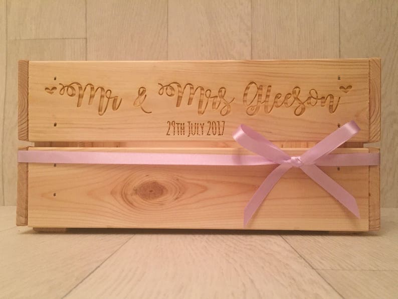 Personalised engraved wedding crate made from solid pine wood gift keepsake image 4