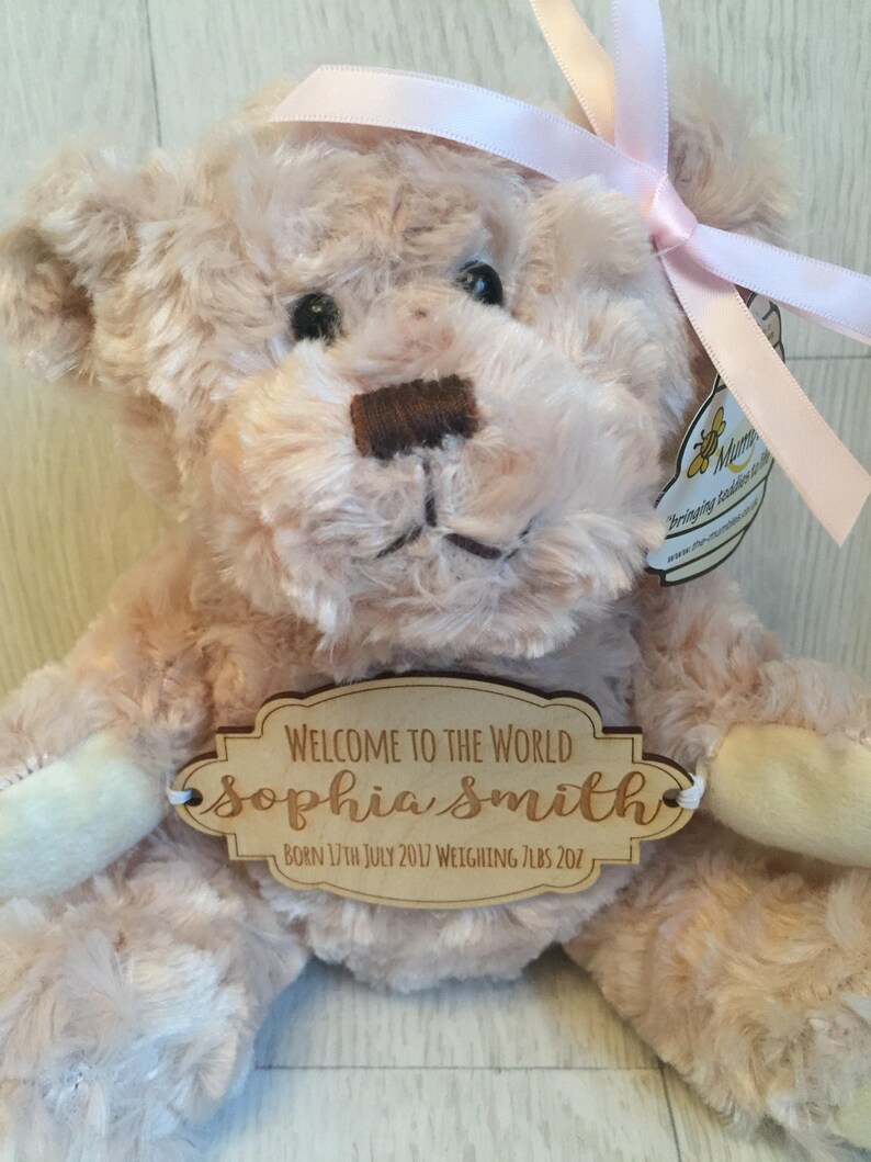 Keepsake personalised new baby girl bear