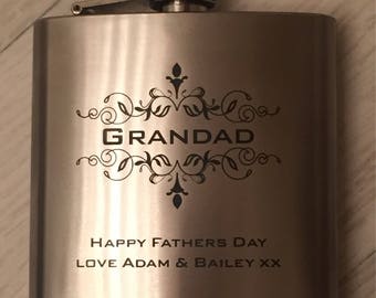 Personalised stainless steel hip flask for Father's Day birthday or custom event