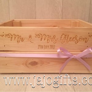 Personalised engraved wedding crate made from solid pine wood gift keepsake image 1
