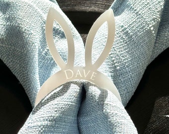 Personalised bunny ear Easter napkin ring, place name, rabbit place name, Easter place holder, spring table decoration, spring name place