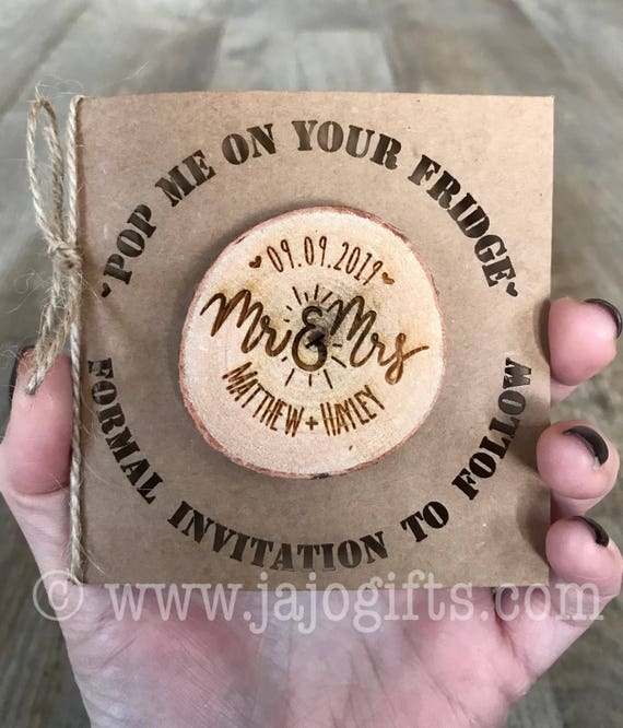 Personnalisé en bois Save the Date Calendrier Aimants cartes vintage Bunting Boho