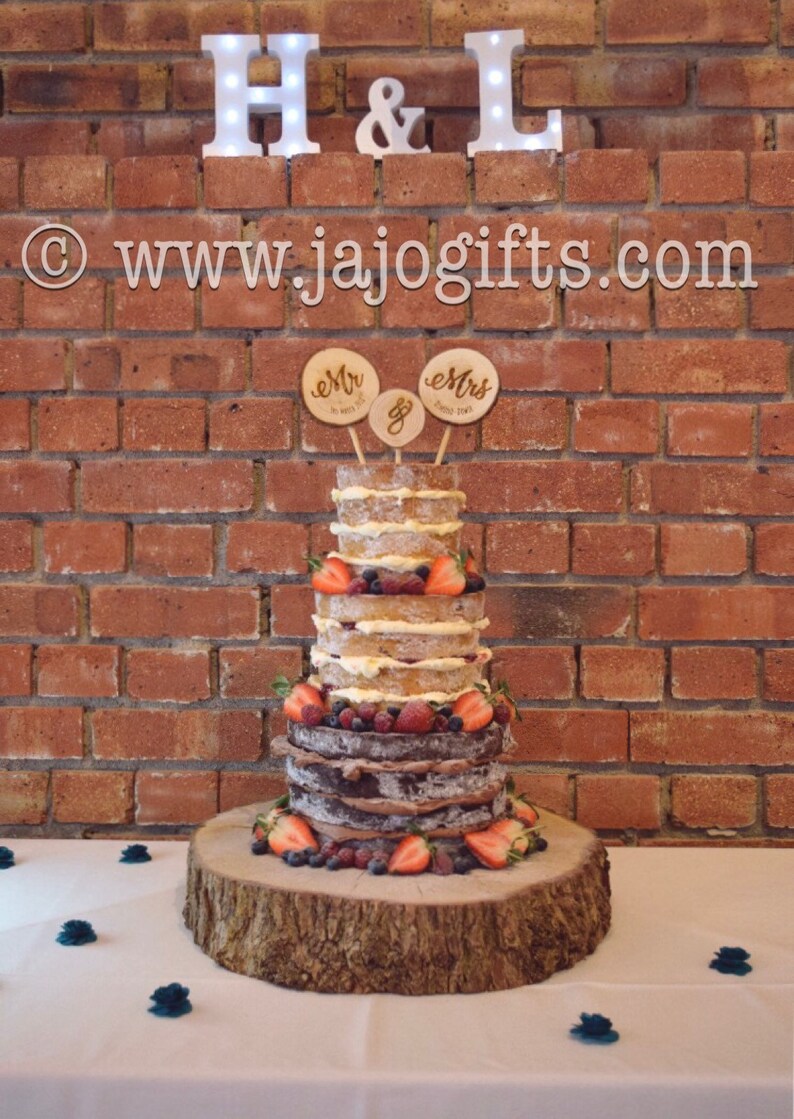 Rustic Wood Log Slice Engraved Cake Topper Initials Etsy UK