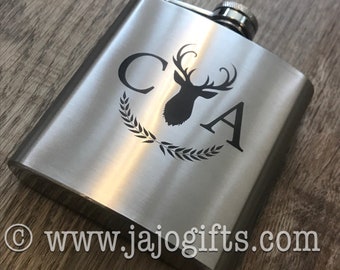 Personalised stainless steel hip flask for Father's Day birthday or custom event wedding stag rustic monogram initials