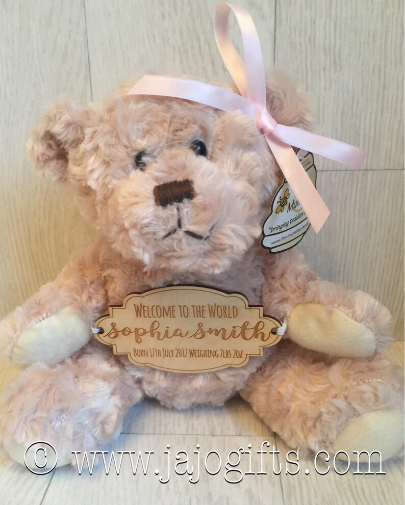Keepsake personalised new baby girl bear