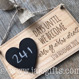 Engraved wooden wedding countdown chalk board plaque personalised wedding planner image 1