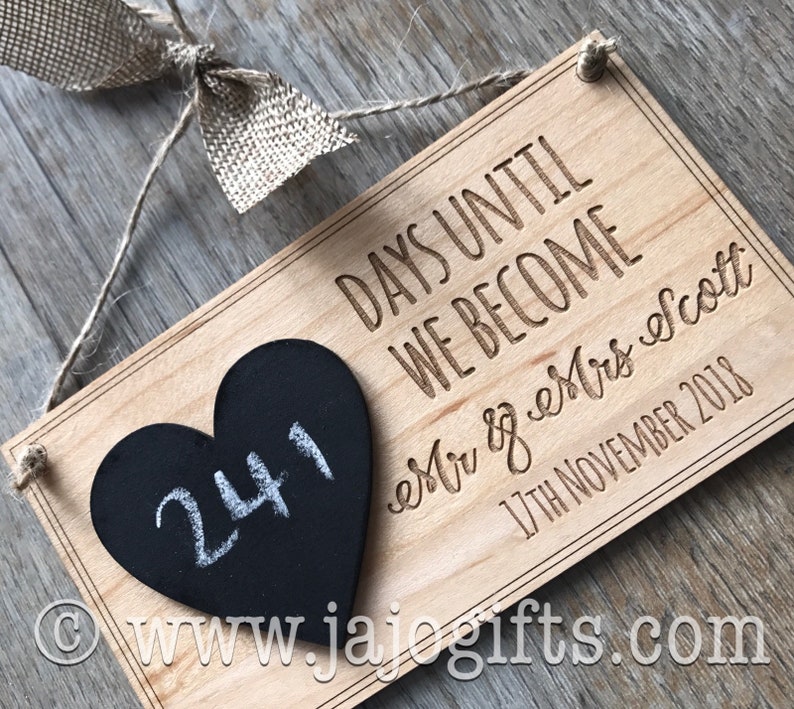 Engraved wooden wedding countdown chalk board plaque personalised wedding planner image 1